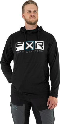 FXR Trainer Lite Tech Pullover Hoodie Sweatshirt Black/Sky Blue