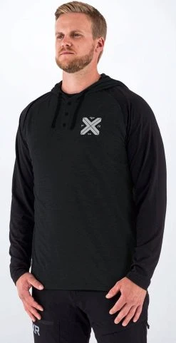 FXR Authentic Lite Tech Pullover Hoodie Sweatshirt Black/grey