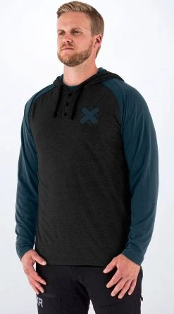 FXR Authentic Lite Tech Pullover Hoodie Sweatshirt Black/Heather Steel