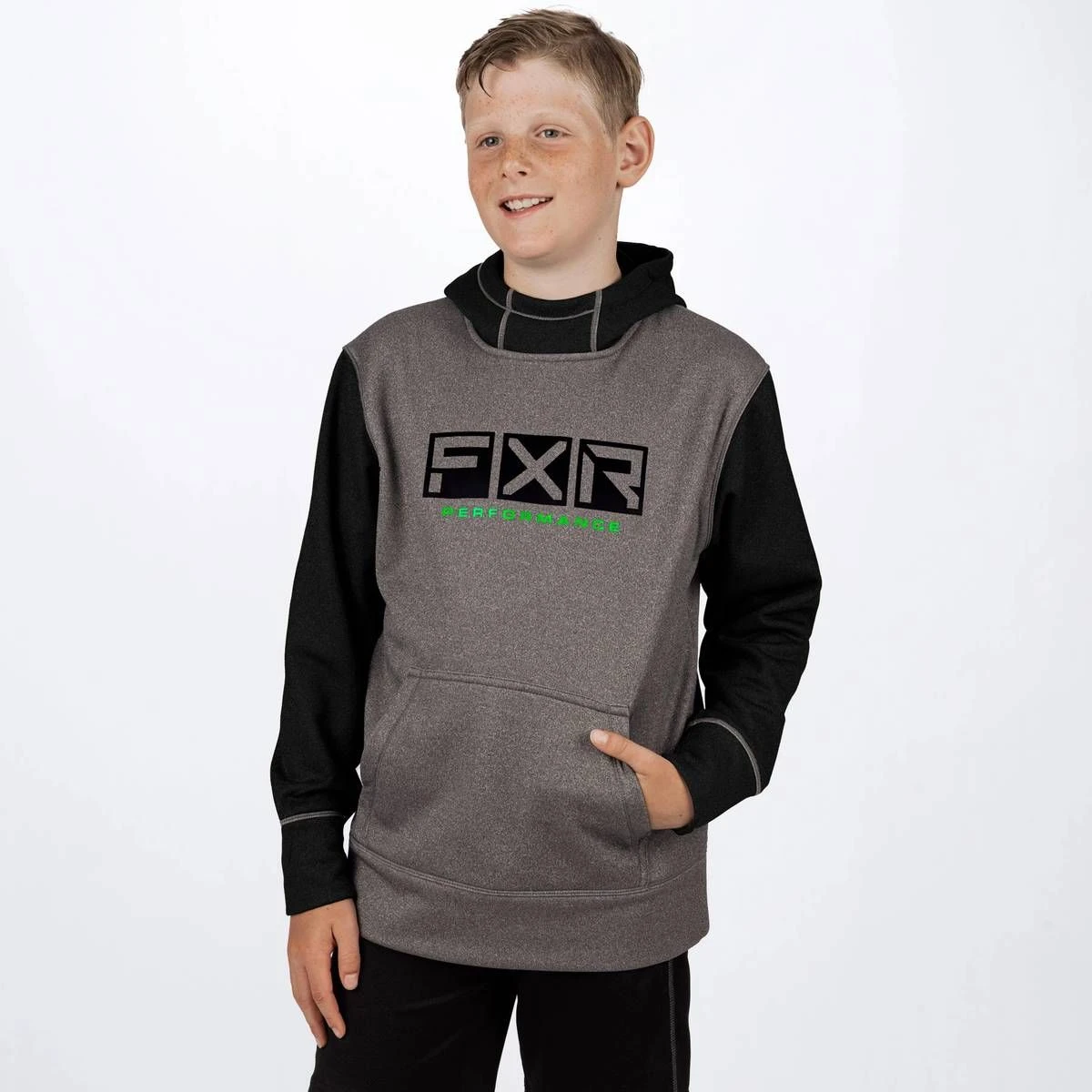 FXR Helium Tech Youth Pullover Sweatshirt Char Heather/Lime 1 FXR Helium Tech Youth Pullover Sweatshirt Char Heather/Lime