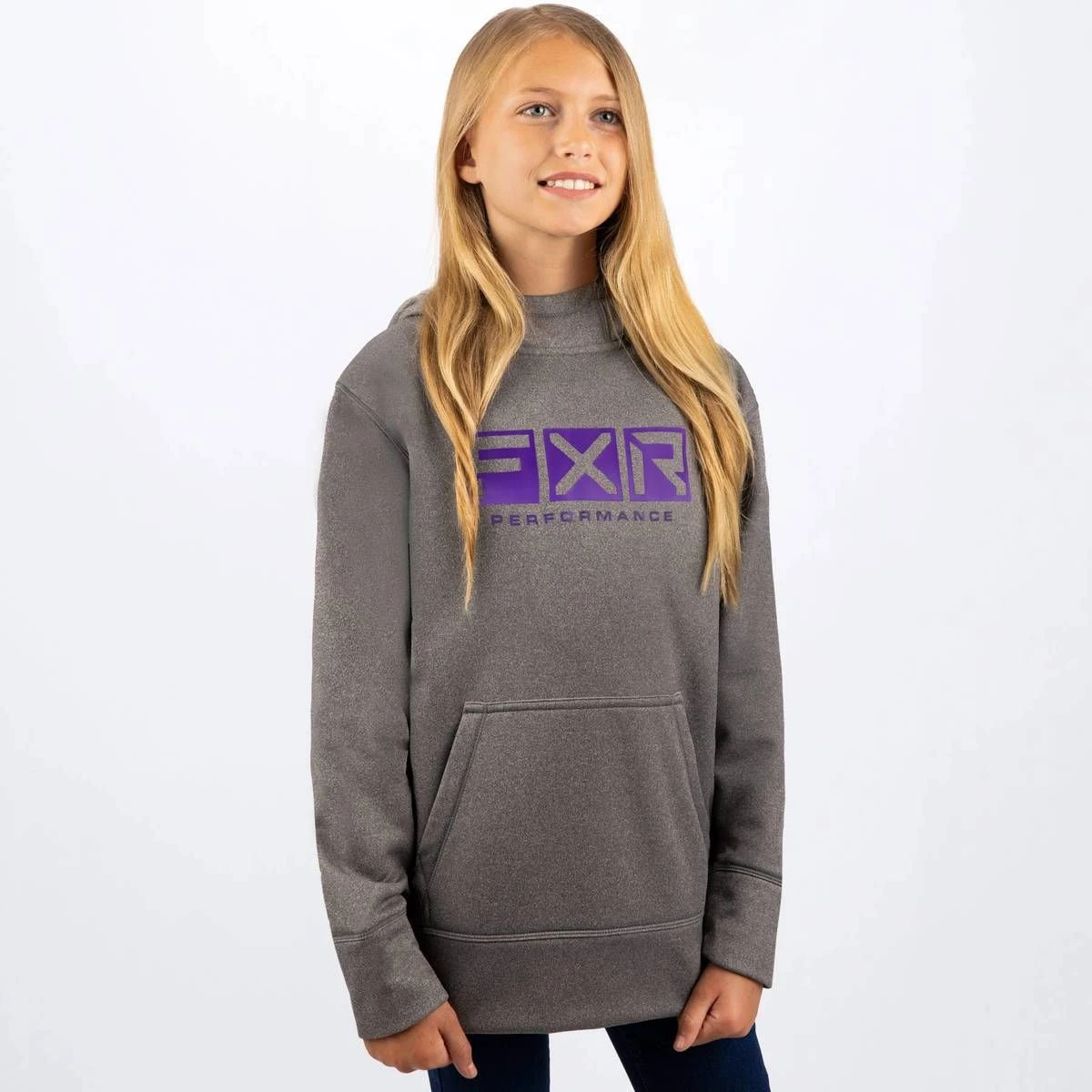 FXR Helium Tech Youth Pullover Sweatshirt Grey Heather/Purple Fade 1 FXR Helium Tech Youth Pullover Sweatshirt Grey Heather/Purple Fade