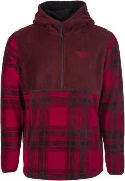 Fly Racing Half Zip Pullover Hoodie Sweatshirt Red/Plaid