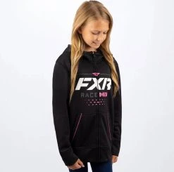 FXR Race Division Tech Youth Zip Up Sweatshirt Black/Elec Pink
