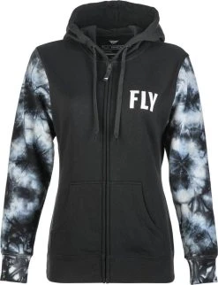 Fly Racing Tie-Dye Womens Zip Hoody Sweatshirt Black/Grey